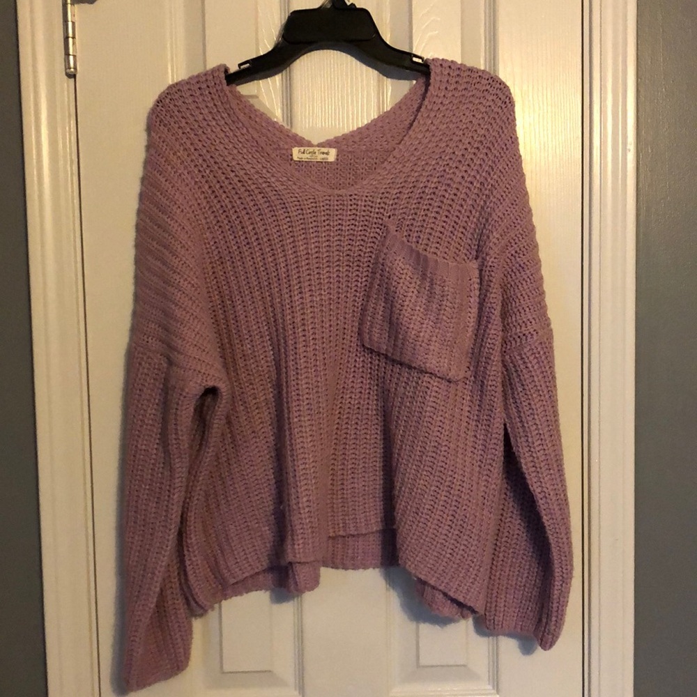 Full Circle Trends V-Neck Drop Shoulder Knit Sweater in Lilac